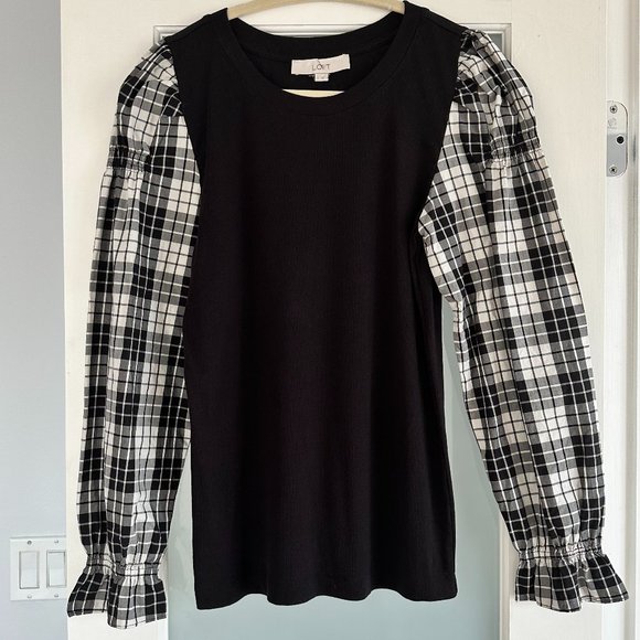 Loft Plaid Sleeve Top - Picture 1 of 3